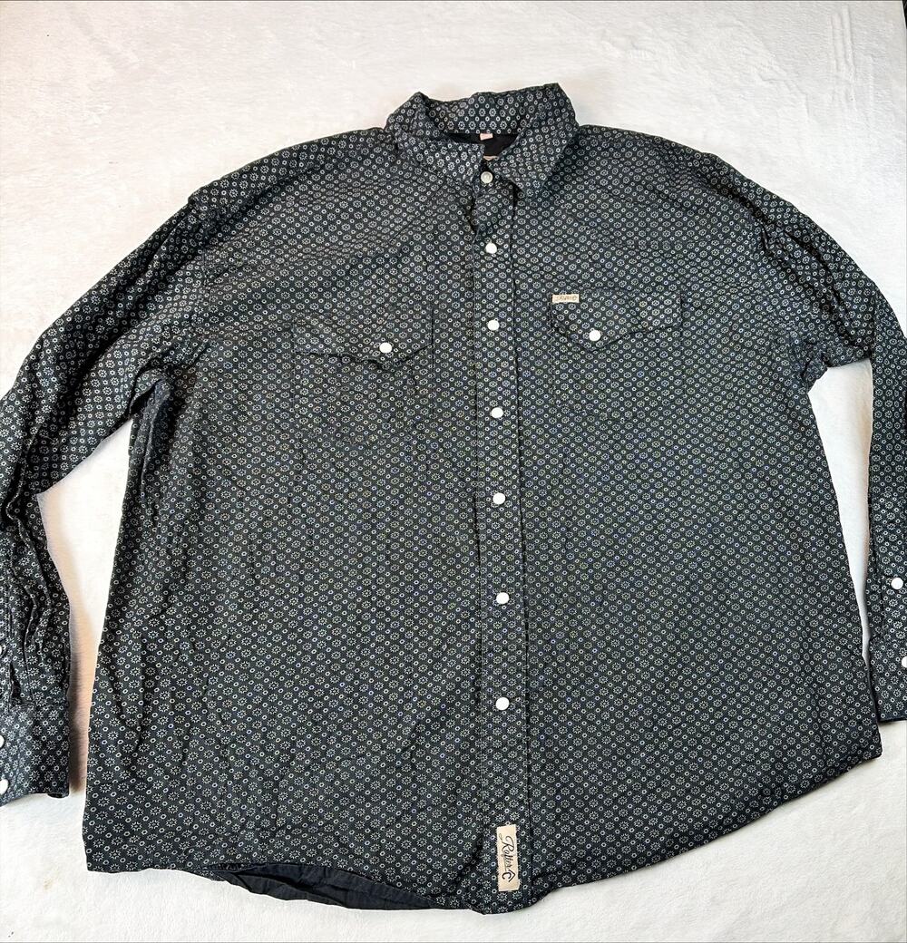 Rafter C Shirt Men XXL Black Geometric Western Pearl Snap Long Sleeve Cowboy